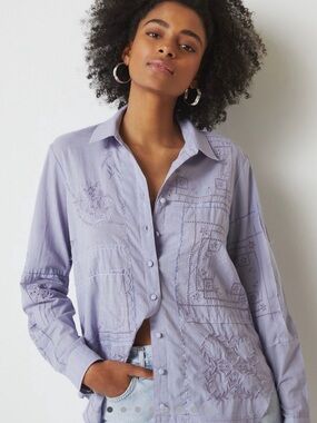 Anthropologie sky handkerchief Embroidered Button-Front Women's Shirt Top small